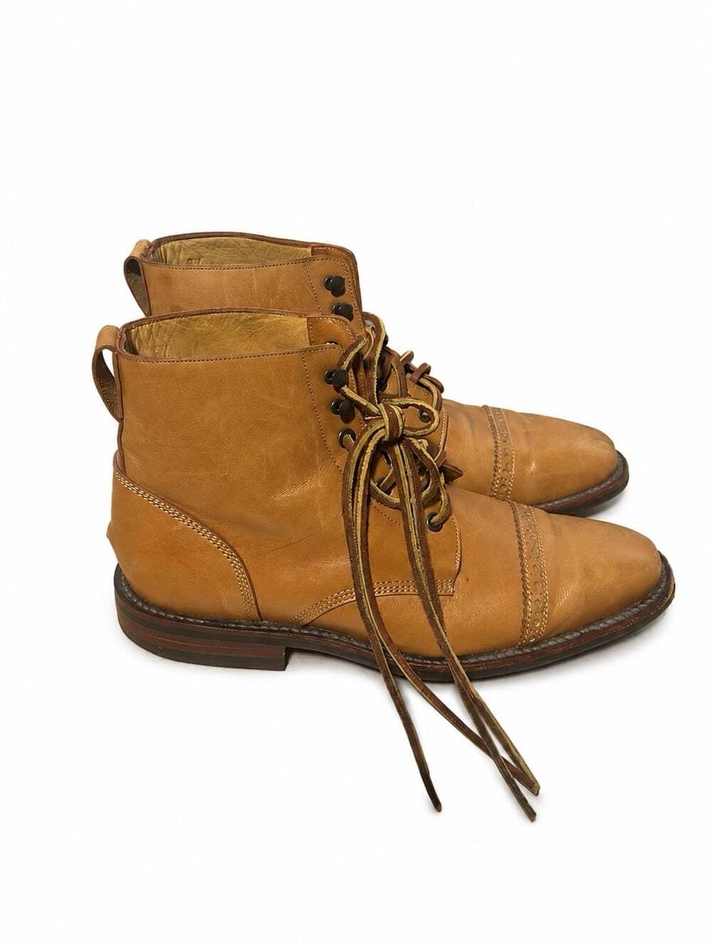 Tan Brown Leather Lace Up Cap Toe Ankle Boots Men’s Dress Casual Boots Preowned - Picture 5 of 7